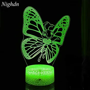 Лека нощ с пеперуда за деца, 3D илюзия, лампа-пеперуда, 16 цвята, променливи с помощта на дистанционното управление, детска нощна лампа, подарък за момичета