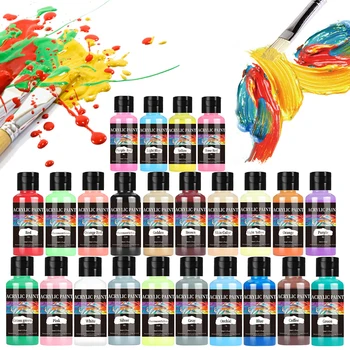 24 Цветна Акрилна Боя Colors Bottled Acrylic Paint Set Боя За Тъкани, Дрехи, Наситен Пигмент За Кожата си САМ