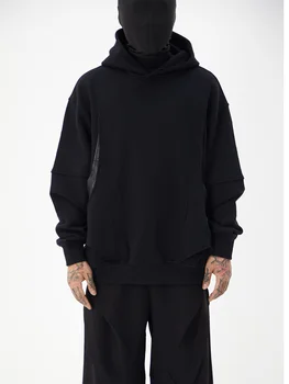 Мъжки изтъркан черен пуловер с качулка в стил хип-хоп Хай стрийт и долната риза