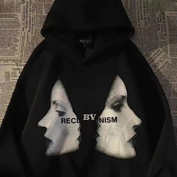 Мъжко есенно-зимни hoody с качулка от 100% памук с писмото принтом 2023, Нова абстрактна свободна яке в уличном стил ретро стил за мъже