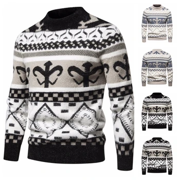Модерен пуловер с имитация на норка Мъжки вязаный пуловер с полувысоким деколте Мъжки Ежедневни Топъл пуловер